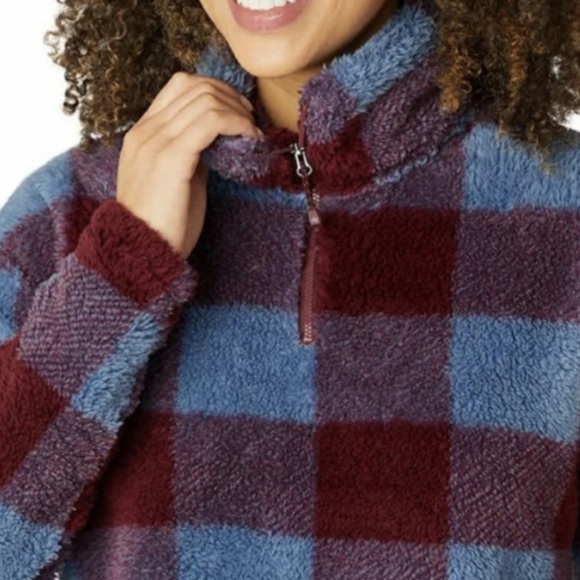 Eddie Bauer Women's Ultra Soft Fleece Quarter Zip Harbor Check Print Pullover M - Picture 2 of 11